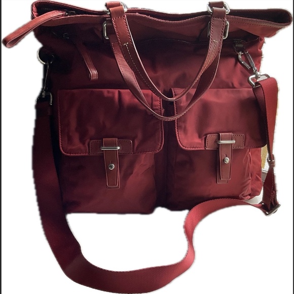 TUMI MUNICH Tote Travel Flight Bag w Leather Handles & Nylon Cross Body Strap - Picture 1 of 15